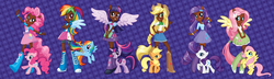 Size: 1600x463 | Tagged: safe, edit, applejack, fluttershy, rainbow dash, rarity, twilight sparkle, anthro, equestria girls, g4, dark skin, recolor, twoiloight spahkle