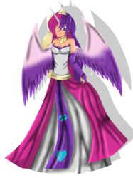 Size: 3080x4107 | Tagged: safe, artist:jezminedevilhedgehog, princess cadance, human, g4, breasts, clothes, female, horn, horned humanization, humanized, solo, winged humanization