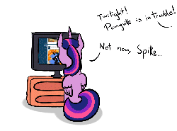 Size: 1150x850 | Tagged: safe, artist:happyendingfactory, spike, twilight sparkle, alicorn, pony, g4, animated, computer, distracted, female, mare, princess, shadow, simple background, solo, transparent background, tumblr, twilight sparkle (alicorn)