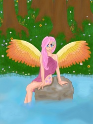 Size: 1536x2048 | Tagged: safe, artist:kagomegirl96, fluttershy, human, g4, female, humanized, solo, winged humanization