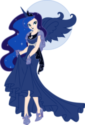 Size: 2735x4028 | Tagged: safe, artist:nstone53, princess luna, human, g4, clothes, dress, female, horn, horned humanization, humanized, simple background, solo, transparent background, winged humanization