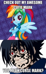 Size: 524x836 | Tagged: safe, rainbow dash, human, equestria girls, g4, awesome cutie mark, cutie mark, exploitable meme, image macro, meme, naruto, sharingan, this will end in pain, uchiha sasuke