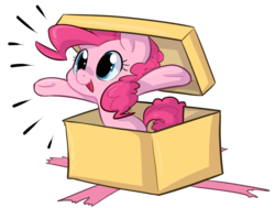 Size: 1046x789 | Tagged: safe, artist:php27, pinkie pie, earth pony, pony, g4, box, cute, diapinkes, female, open mouth, pony in a box, present, simple background, solo, transparent background