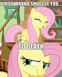 Size: 500x626 | Tagged: safe, edit, edited screencap, screencap, fluttershy, pegasus, pony, g4, putting your hoof down, stare master, cropped, female, image macro, mare, snuggling, solo