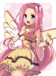 Size: 500x676 | Tagged: safe, artist:mw-magister, fluttershy, human, g4, clothes, cute, detached sleeves, dress, female, humanized, looking at you, open mouth, shyabetes, solo, sundress, winged humanization