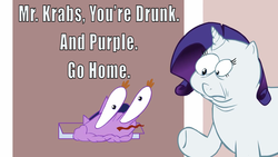 Size: 1280x720 | Tagged: safe, rarity, twilight sparkle, .mov, dress.mov, g4, go home you're drunk, image macro, male, mr. krabs, rarity fighting a giant crab, slaverty, spongebob squarepants