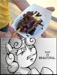 Size: 535x700 | Tagged: safe, sweetie belle, g4, chocolate, deep fried, exploitable meme, food, meme, that is beautiful, twinkies