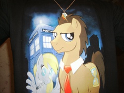 Size: 3648x2736 | Tagged: safe, derpy hooves, doctor whooves, time turner, pegasus, pony, g4, clothes, cutie mark, female, irl, mare, necklace, photo, shirt