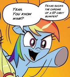 Size: 334x366 | Tagged: safe, idw, applejack, rainbow dash, g4, comic, exploitable meme, meme, texas, the man they call ghost, true capitalist radio, two words meme