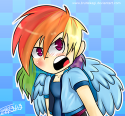 Size: 1581x1466 | Tagged: safe, artist:irunekagi, rainbow dash, human, g4, humanized, tsundere, winged humanization