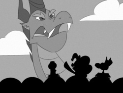 Size: 500x375 | Tagged: safe, artist:eliwood10, pinkie pie, spike, g4, cinema, crossover, crow t robot, exploitable meme, meme, monochrome, movie, mystery science theater 3000, tom servo