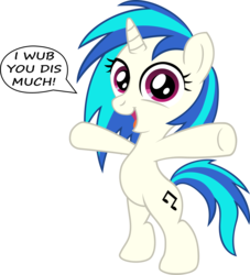 Size: 3000x3302 | Tagged: safe, artist:aleximusprime, artist:firestorm-can, dj pon-3, vinyl scratch, pony, unicorn, g4, bipedal, chibi, comic, cute, cutie mark, daaaaaaaaaaaw, female, filly, foal, hooves, horn, open mouth, simple background, solo, text, transparent background, vector, wub, younger