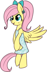 Size: 343x528 | Tagged: safe, artist:lulubell, fluttershy, pony, g4, alternate hairstyle, bipedal, bow, clothes, cute, dress, female, simple background, solo, sundress, transparent background