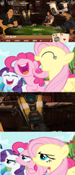 Size: 640x1484 | Tagged: safe, fluttershy, pinkie pie, rarity, g4, the super speedy cider squeezy 6000, ash, ash williams, borderlands, brock samson, claptrap, evil dead, glados, poker night 2, poker night at the inventory, reaction image, sam (sam and max), sam and max, the venture bros.