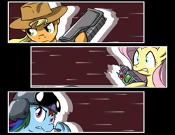 Size: 768x594 | Tagged: safe, artist:doomy, screencap, applejack, fluttershy, rainbow dash, g4, gun, x-com