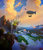 Size: 2284x2626 | Tagged: safe, artist:rhads, g4, airship, canterlot, canterlot castle, castle, cliff, cloud, crag, featured image, flying, no pony, river, scenery, scenery porn, sky, waterfall, zeppelin