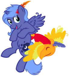 Size: 5277x5771 | Tagged: safe, artist:crusierpl, artist:onkelscrut, philomena, princess luna, phoenix, pony, g4, absurd resolution, feather, filly, s1 luna, simple background, woona