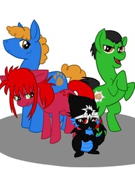 Size: 612x792 | Tagged: safe, artist:thepioden, dragonified, hiei, kurama, kuwabara kazuma, one of these things is not like the others, ponified, urameshi yusuke, yu yu hakusho