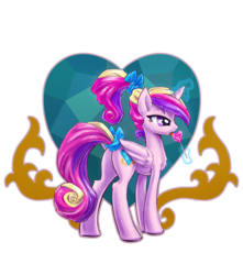 Size: 4500x5100 | Tagged: safe, artist:kp-shadowsquirrel, princess cadance, alicorn, pony, g4, absurd resolution, bow, bowtie, butt, candy, cutie mark, female, food, hair bow, high ponytail, levitation, licking, lollipop, lovebutt, magic, mare, open mouth, plot, ponytail, simple background, solo, standing, tail, tail bow, tail wrap, teen princess cadance, telekinesis, tongue out, transparent background, younger