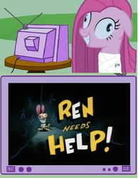 Size: 388x500 | Tagged: safe, pinkie pie, g4, exploitable meme, insanity, insanity face, meme, pinkamena diane pie, ren and stimpy, ren hoek, ren needs help!, tv meme