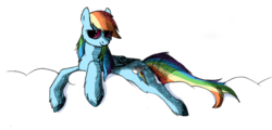 Size: 600x287 | Tagged: safe, artist:anto009, rainbow dash, g4, cloud, folded wings, lying down, on a cloud, prone, side view, simple background, solo, transparent background, wings