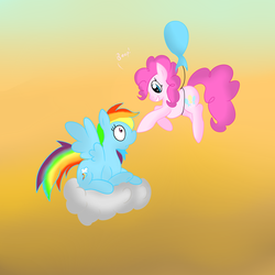 Size: 2160x2160 | Tagged: safe, artist:phillnana, pinkie pie, rainbow dash, g4, balloon, boop, duo, then watch her balloons lift her up to the sky