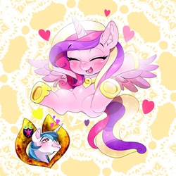 Size: 1000x1000 | Tagged: safe, artist:naoki, princess cadance, shining armor, g4, chibi, heart, pixiv