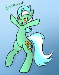 Size: 662x850 | Tagged: safe, artist:phillnana, lyra heartstrings, pony, unicorn, g4, amused, bipedal, excited, female, gradient background, happy, irrational exuberance, lyra is amused, shrunken pupils, smiling, solo