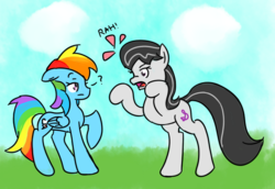 Size: 688x472 | Tagged: safe, artist:phillnana, octavia melody, rainbow dash, earth pony, pegasus, pony, g4, duo, female, mare, scary