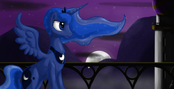 Size: 1956x1000 | Tagged: safe, artist:dixketl, princess luna, pony, g4, female, moon, night, solo