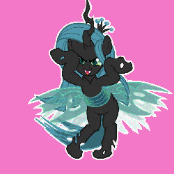 Size: 600x600 | Tagged: source needed, safe, artist:php94, edit, queen chrysalis, pony, g4, animated, bipedal, caramelldansen, cute, cutealis, dancing, fangs, female, glare, kitchen eyes, loop, open mouth, simple background, smirk, solo