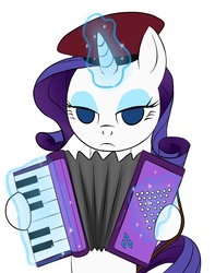 Size: 994x1264 | Tagged: safe, artist:pia-sama, rarity, pony, g4, accordion, beatnik rarity, beret, dat face soldier, female, france, french, hat, magic, musical instrument, remove kebab, simple background, solo, unicorn master race, white background