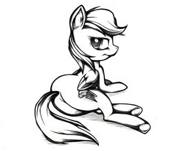 Size: 750x658 | Tagged: safe, artist:applepie5480, rainbow dash, pegasus, pony, g4, butt, female, looking at you, looking back, looking back at you, mare, monochrome, plot, solo