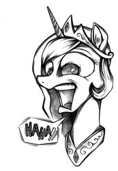 Size: 629x911 | Tagged: safe, artist:applepie5480, princess celestia, pony, g4, female, grayscale, laughing, monochrome, portrait, simple background, solo