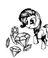 Size: 680x831 | Tagged: safe, artist:applepie5480, rarity, pony, unicorn, g4, blushing, female, gemstones, mare, monochrome, solo