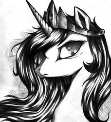 Size: 700x767 | Tagged: safe, artist:applepie5480, princess celestia, pony, g4, female, monochrome, solo