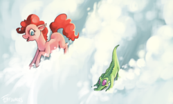 Size: 900x540 | Tagged: safe, artist:effsnares, gummy, pinkie pie, g4, snow, snowfall