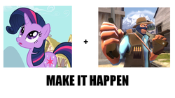 Size: 1280x720 | Tagged: safe, twilight sparkle, g4, exploitable meme, female, lesbian, make it happen, ship:rarilight, shipping, spyper, team fortress 2