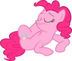 Size: 7662x6479 | Tagged: safe, artist:mehoep, pinkie pie, earth pony, pony, g4, mmmystery on the friendship express, absurd resolution, eyes closed, female, mare, prone, scratching, simple background, sleepy, solo, transparent background, vector