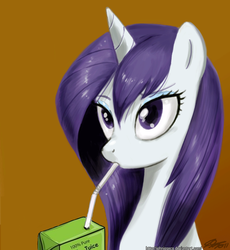 Size: 587x639 | Tagged: safe, artist:johnjoseco, edit, rarity, pony, g4, cute, drinking, flutterjuice, juice, juice box, loose hair, raribetes, solo, straw, wet, wet hairity, wet mane, wet mane rarity, wrong eye color