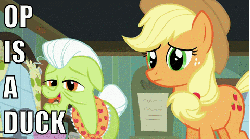 Size: 480x268 | Tagged: safe, edit, edited screencap, screencap, applejack, granny smith, g4, spike at your service, animated, female, image macro, nodding, op, op is a duck (reaction image), reaction image