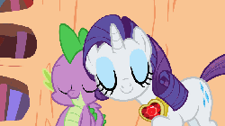 Size: 640x360 | Tagged: safe, screencap, rarity, spike, dragon, pony, unicorn, g4, secret of my excess, animated, fire ruby, gem, imma snuggle you, jewelry, necklace, nuzzling, ruby, shipping fuel, snuggling