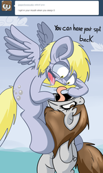 Size: 663x1102 | Tagged: safe, artist:extradan, derpy hooves, oc, oc only, oc:jerky hooves, g4