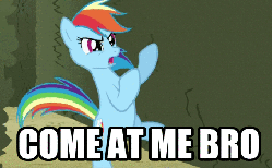 Size: 680x421 | Tagged: safe, edit, edited screencap, screencap, rainbow dash, g4, the return of harmony, animated, boxing, caption, come at me bro, female, gif, image macro, intimidating, missing wing, sports, text, wingless