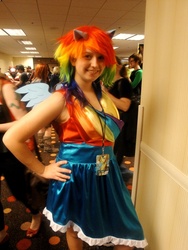 Size: 768x1024 | Tagged: safe, rainbow dash, human, g4, cosplay, dressup, irl, irl human, momocon, momocon 2013, photo