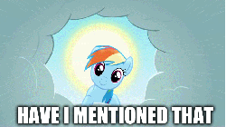 Size: 853x480 | Tagged: safe, edit, edited screencap, screencap, rainbow dash, pony, g4, the ticket master, animated, awesome, cloud, cute, dashabetes, eyes closed, female, image macro, looking at you, open mouth, reaction image, smiling, solo, sun, talking, talking to viewer