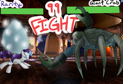 Size: 1024x704 | Tagged: safe, artist:lightningnickel, rarity, crab, g4, commission, mortal kombat, rarity fighting a giant crab