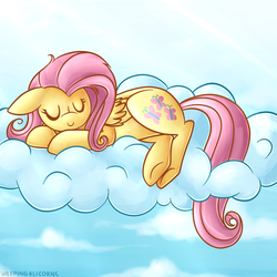 Size: 700x700 | Tagged: safe, artist:littlepinkalpaca, fluttershy, pony, g4, cloud, cloudy, female, sleeping, solo