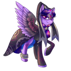 Size: 1920x1920 | Tagged: safe, artist:thiefofcookies, twilight sparkle, alicorn, pony, g4, alternate hairstyle, anklet, bedroom eyes, crossover, female, implied midnight sparkle, jewelry, looking at you, mare, midna, midna sparkle, nintendo, pun, raised hoof, simple background, smiling, solo, spread wings, the legend of zelda, the legend of zelda: twilight princess, transparent background, twilight sparkle (alicorn)