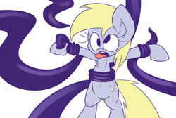 Size: 986x662 | Tagged: safe, artist:extradan, derpy hooves, pegasus, pony, g4, belly button, chest fluff, female, mare, tentacles, tongue out